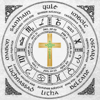 La roue de l'année assortie d'une croix chrétienne telle qu'elle se présente sur le site de Nancy Chandler.